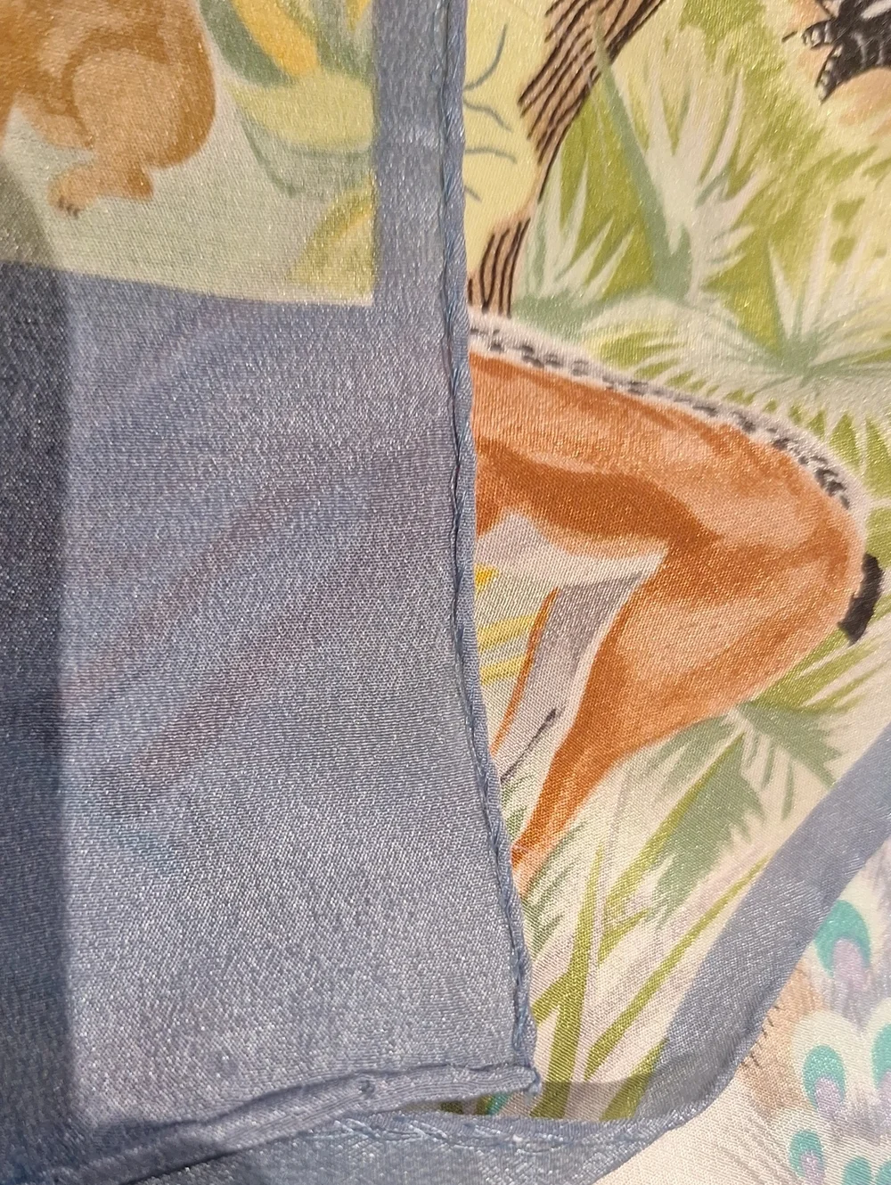Safari Animals Printed Royal Silk Scarf in Pastel Blue